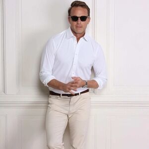 Collars & Co English Spread White Performance Dress Shirt Mens Small Long Sleeve